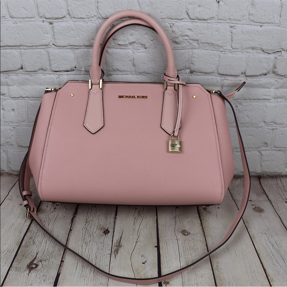 Michael Kors Hayes Large Leather Satchel Bag Pink - Picture 2 of 8